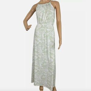 Kaileigh‎ Jersey Knit Stretch Halter Dress White Mint Green Tropical 2X